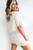 White Casual Textured Tee and Drawstring Shorts Set - $356.22 MXN