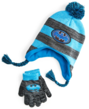 Batman Caped Crusader Premium Knit Peruvian Winter Hat &amp; Gloves Set w/Braids - £12.74 GBP