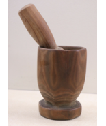 Mortar &amp; Pestle Set  Hand Carved / Turned Wood Apothecary Crusher Hardwood - $62.08 CAD