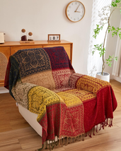 Boho Throw Blanket, Colorful Chenille Woven Bohemian Chair Recliner Furni - $78.20
