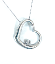 Genuine 925 Sterling Silver Necklace Large Heart Pendant Cubic Zirconia Accent - £11.38 GBP