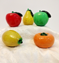 Handblown Art Glass  Fruits Pear, Apple&#39;s, Lemon, Mandarin Set Of 5 - £21.81 GBP