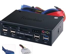 5.25'' PC Front Panel Dashboard Media USB 3.0 Hub Audio eSATA SATA Card ... - $47.40