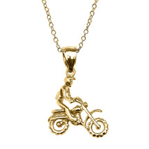 14K Solid Gold Off Road Mountain Motorcycle Pendant Necklace - £180.41 GBP+