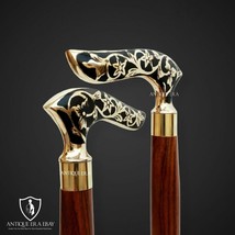 Brass Solid Handle Antique Style Victorian Cane Wooden Walking Stick - $519.07 MXN