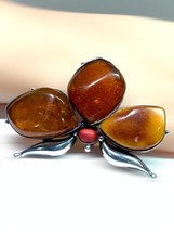 Antique Sterling Silver large amber Butterfly  Pendant - $295.00