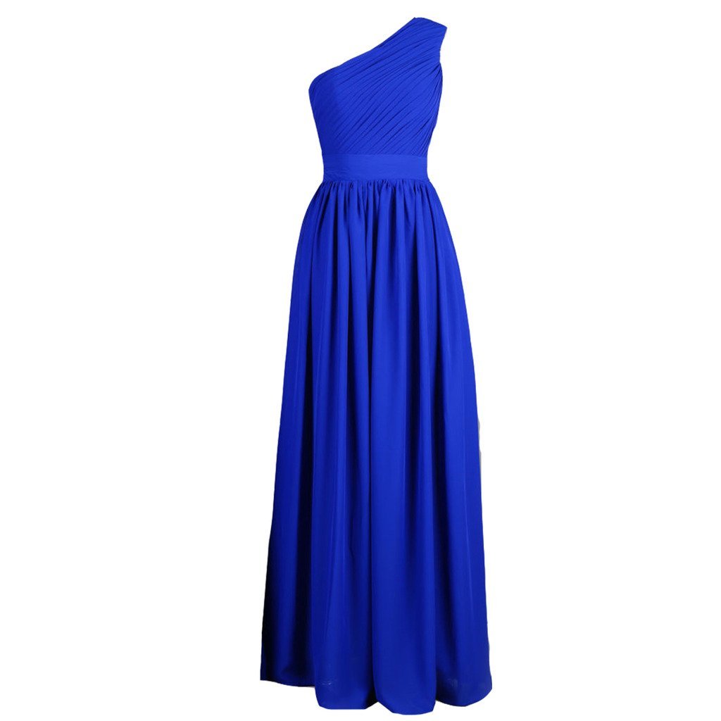 Kivary Royal Blue One Shoulder Long Simple Formal Chiffon Bridesmaid Prom Dresse