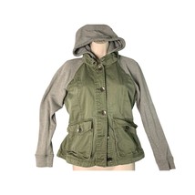 Hollister Womens Size Large Olive Green Gray Sweatshirt sleeves hooded coat jack - £18.63 GBP