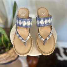 VINCE CAMUTO Lavanda Leather Espadrille Wedge Sandal, Size 9.5, Blue/Whi... - $49.00