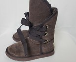 UGG Australia Brown Ribbon Lace Up Sheepskin Wool Boots Womens Size W7 - $44.54
