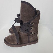 UGG Australia Brown Ribbon Lace Up Sheepskin Wool Boots Womens Size W7 - £35.02 GBP