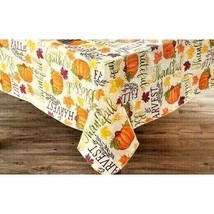 Harvest Pumpkin Vinyl Tablecloth 52 x 90 Oblong PEVA Autumn Leaves Orange Yellow - £10.87 GBP