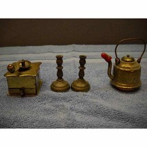 LOT OF 4 Holland MINIATURES Brass RECORD Player TEA KETTLE 2 Candle Sticks - £21.74 GBP