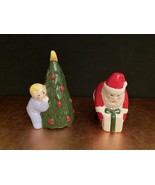 Vintage Salt &amp; Pepper shakers Christmas Tree with kid and Santa Claus. - $17.33