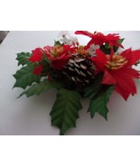Vintage Christmas Candle Ring Silk Poinsettia Pine Cones 8&#39;&#39; - $5.00