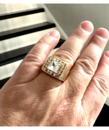 14K Gold Plated Iced CZ Cubic Zirconia Square Hip Hop Ring Size 10 Fits ... - $188.30 MXN