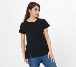 Isaac Mizrahi Live! Crewneck Top with Forward Side Seams (Jet Black, S) A398798 - $14.97