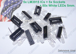 5x LM3915 IC Bargraph Driver + 5x Sockets + 50x White Diffused 5mm LED - USA  - £9.95 GBP