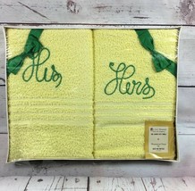 Vintage Cannon Novelty His Hers Lady Bath Towel Set in Gift Box Yellow &amp; Green - £31.74 GBP