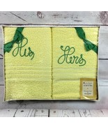 Vintage Cannon Novelty His Hers Lady Bath Towel Set in Gift Box Yellow &amp;... - $39.59