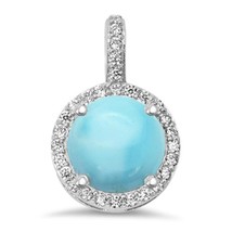 Sterling Silver Natural Larimar &amp; CZ Halo Design Pendant - $34.21 CAD