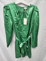 A New Day Women's Size XS Long Sleeve Green Satin Belted A-Line Dress image 2