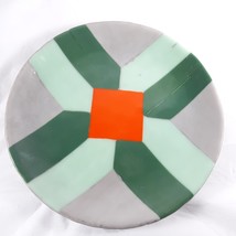 Fused Glass Plate Green Orange Grey Handmade Hobbyist Piece Art Glass Decor - £14.74 GBP