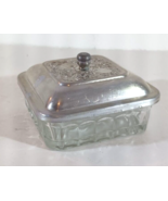 Vintage GLASS TRINKET BOX Hammered ALUMINUM LID FRUIT Pattern Ring Bath ... - €15,66 EUR