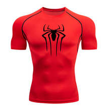 Anymens Fitness Tshirt Red With Black Spider Print Gym Workout Compression - £31.02 GBP+