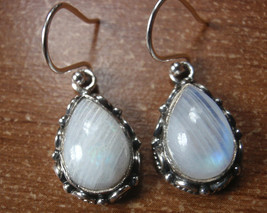 Moonstone Encircled with Rope Style Accents 925 Sterling Silver Earrings #93nx - £35.96 GBP