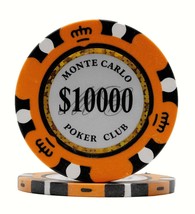 25 Da Vinci Premium 14 gr Clay Monte Carlo Orange Poker Chips 10000 Denomination - £12.50 GBP