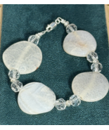Handcrafted Bracelet,Agate Beads w/Clear glass rondelle &amp; sterling silve... - $17.82