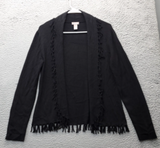 Chico&#39;s Cardigan Womens Size 0 Black Rayon Fringe Trim Long Sleeve Open Front - $23.09