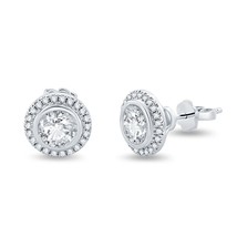 5.5Ct Solitaire Bezel Set Round Zircon Diamond Halo Stud Earrings in 925 Silver - £70.39 GBP