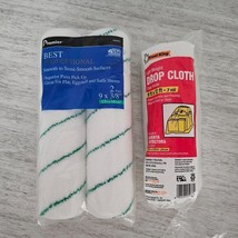 PAINTING LOT: Set of Paint Rollers 2-Pack 9x3/8&quot; &amp; Plastic Drop Cloth 9&#39;... - $6.92