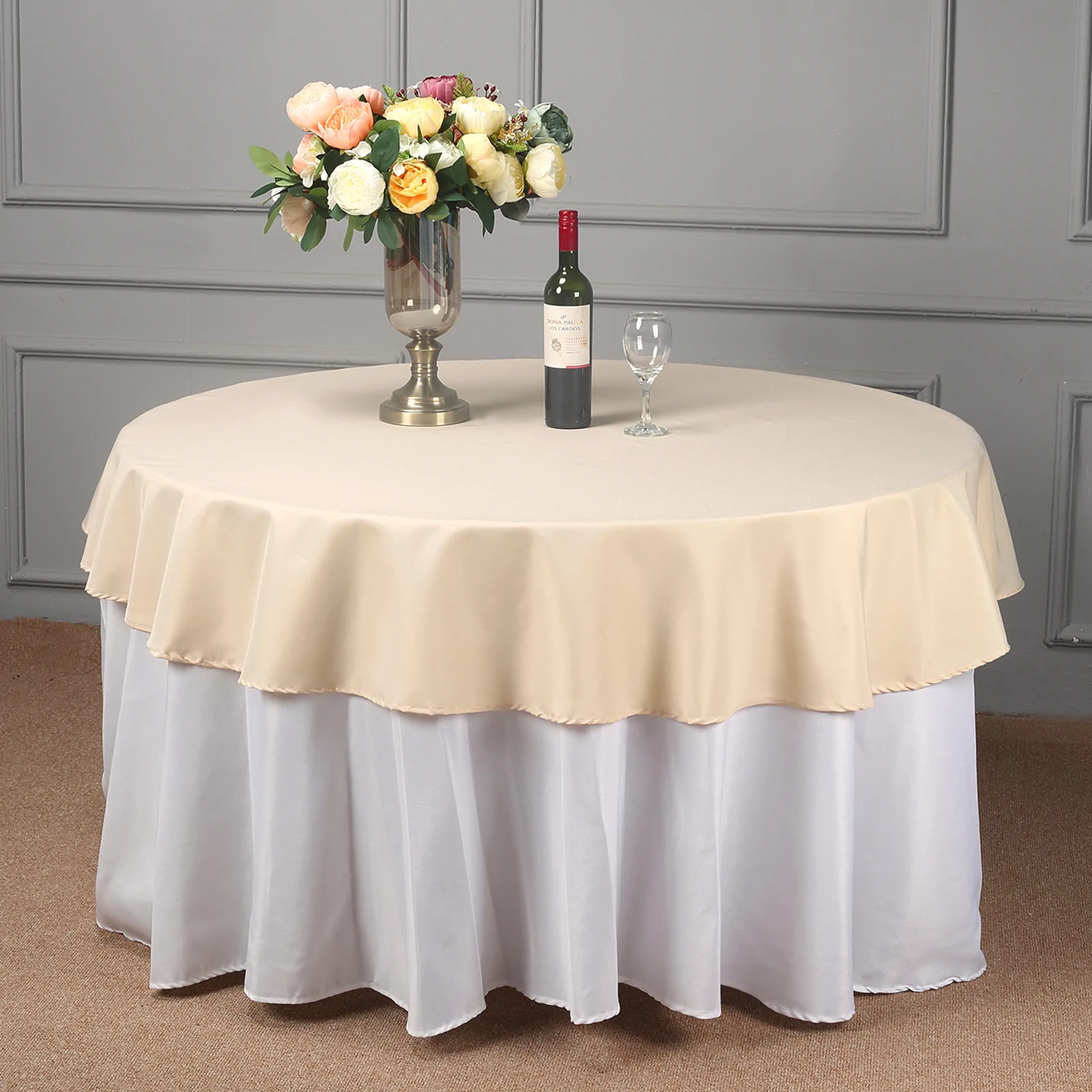 Beige - 70" Tablecloth Round Polyester Wedding Party Banquet Events   - $23.88