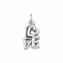 Dainty Oxidized LOVE Heart Charm 925 Sterling Silver 9x20mm Women&#39;s Jewelry Gift - £25.06 GBP