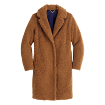 NWT J.Crew Petite Teddy Sherpa Coat in Warm Brandy Cozy Furry Jacket SP ... - £111.93 GBP