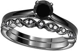 3.00 Ct Round Cut Black Diamond Bridal Set Band Ring 14k Black Gold Finish - £104.54 GBP