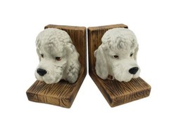 Vintage Poodle Dog Ceramic White Bookends Made In Japan H25816  - $91.22