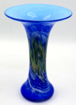 Vintage Hand Blown Art Glass Vase Cobalt Blue Fluted 9&quot; - $69.25