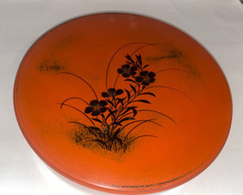 Japanese Floral Orange &amp;  Black Lacquer Ware Serving Tray w/Lid  11 3/4” X 2” - £10.43 GBP