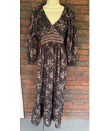 Boho Maxi Dress Small Long Seeve Prairie Flowy Golden Hour Fit Flare V-N... - £21.39 GBP