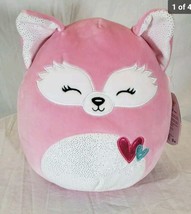 Squishmallows Flora Fox Plush Pink Valentine&#39;s Hearts 8&quot; Kellytoy NWT - £11.17 GBP