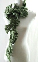 Soft Green Shell Scarf Handmade Crochet Knit Lariat Neckwarmer - $28.71