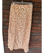 A- Line Side Zip Skirt XS Very High Front/Side Slit Beige Ivory Floral S... - $9.50