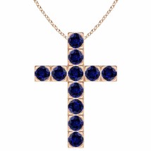 ANGARA Lab-Grown Blue Sapphire Cross Pendant Necklace in 14K Gold (4mm,3.63 Ct) - £1,761.62 GBP