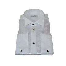 Men CEREMONIA Formal Cotton Shirt Wingtip Slim Fit Turkey #PLA 13 Crinkled White image 2