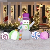 Holiday Time Colorful Snowman Scene Christmas Inflatable Lights Up 9 Feet Decor - £70.46 GBP