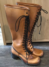 FRYE Tall Vintage Tan Brown Black Label Frye  Campus LaceUp Riding Boots Size 5B - £289.19 GBP
